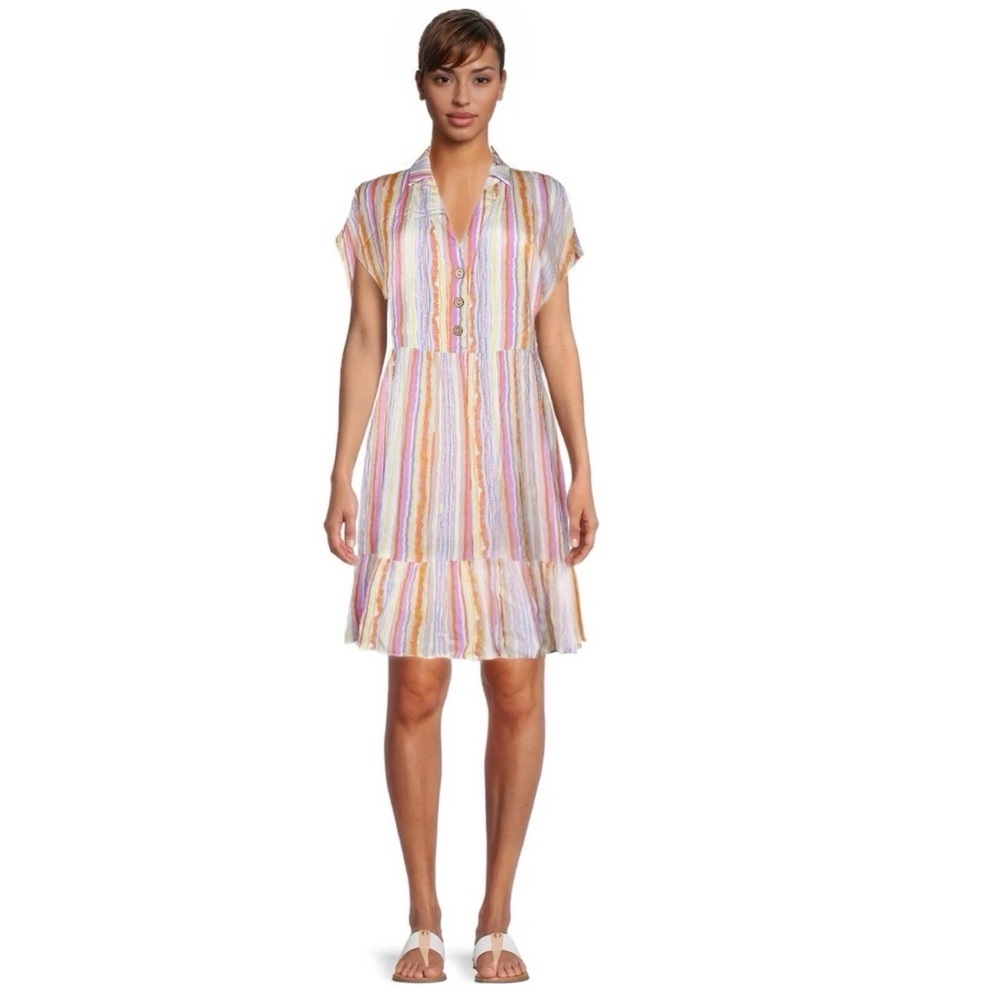 Karlie Multicolored Striped Shirt Dress - Size Small